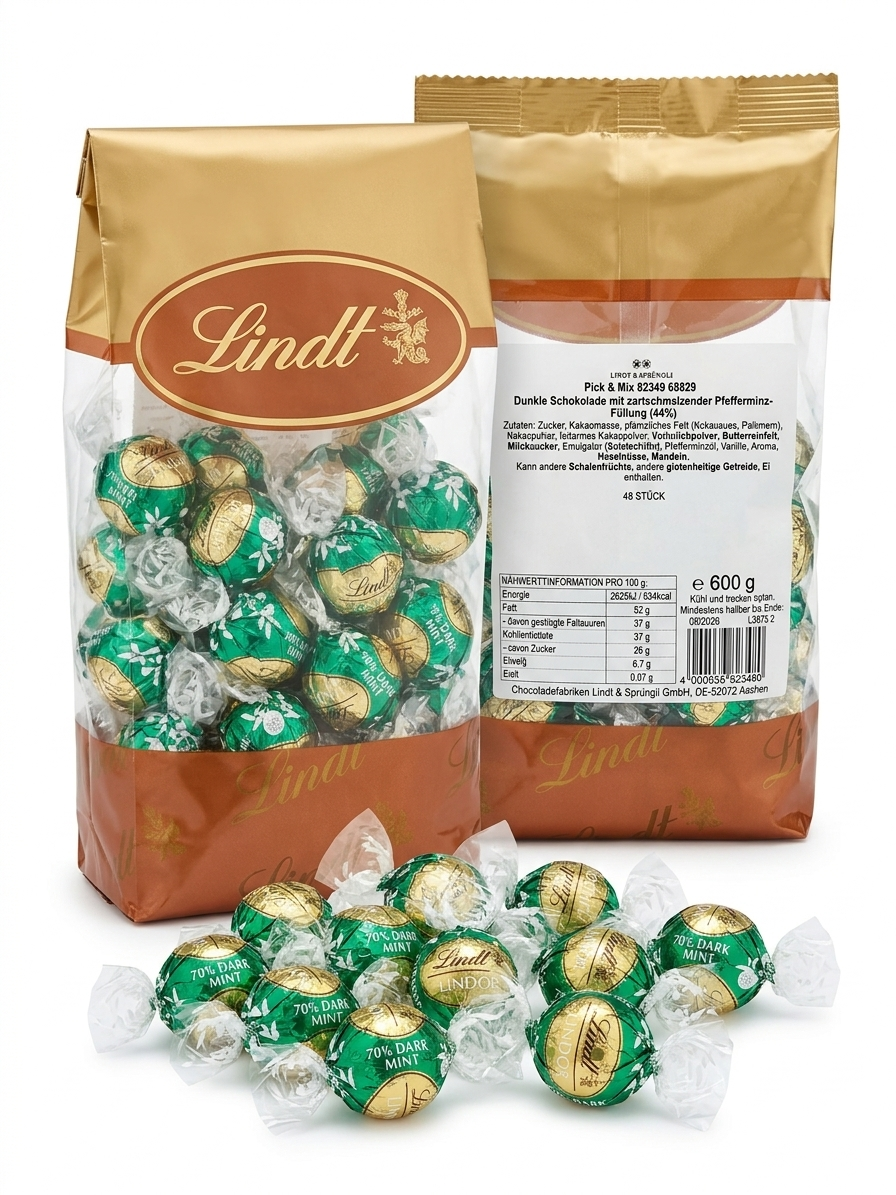 Lindt Lindor Kugeln Dunkle Schokolade mit Pfefferminz-Füllung 600g