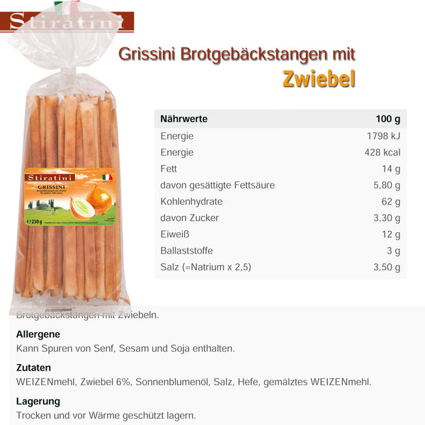 Stiratini | Grissini Brotgebäckstangen mit Zwiebel | 4x 250g |  1000g