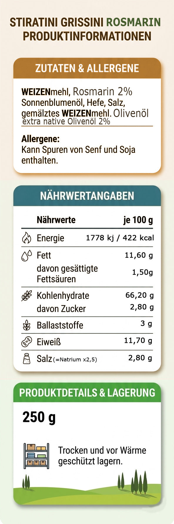 Stiratini | Grissini Brotgebäckstangen mit Rosmarin | 4x 250g |  1000g