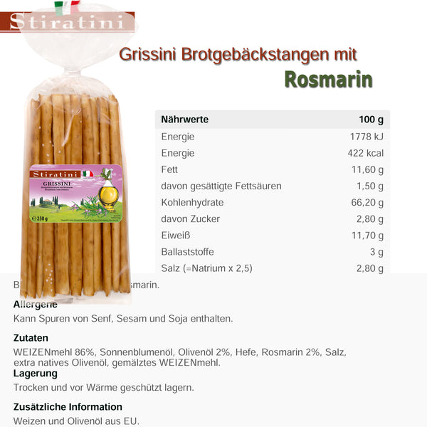 Stiratini | Grissini Brotgebäckstangen mit Rosmarin | 4x 250g |  1000g