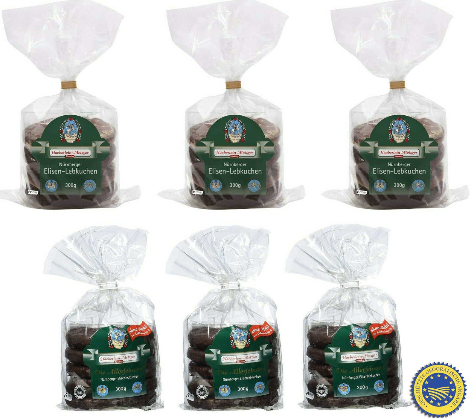 Haeberlein Metzger Elisen Lebkuchen Glasiert/Schokoliert und Allerfeinsten Ohne Mehl 2x3x300g MHD: 30/04/2026