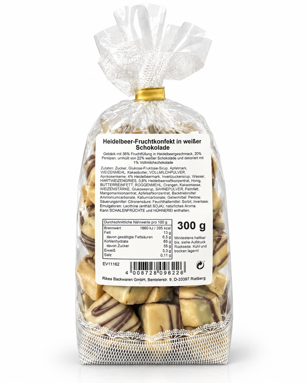 Heidelbeer-Fruchtkonfekt in weißer Schokolade – 300 g