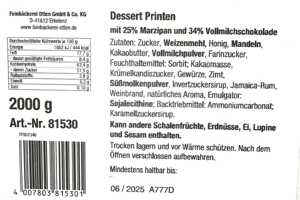 Feinbäckerei Otten Dessert Printen Vollmilch 2000g