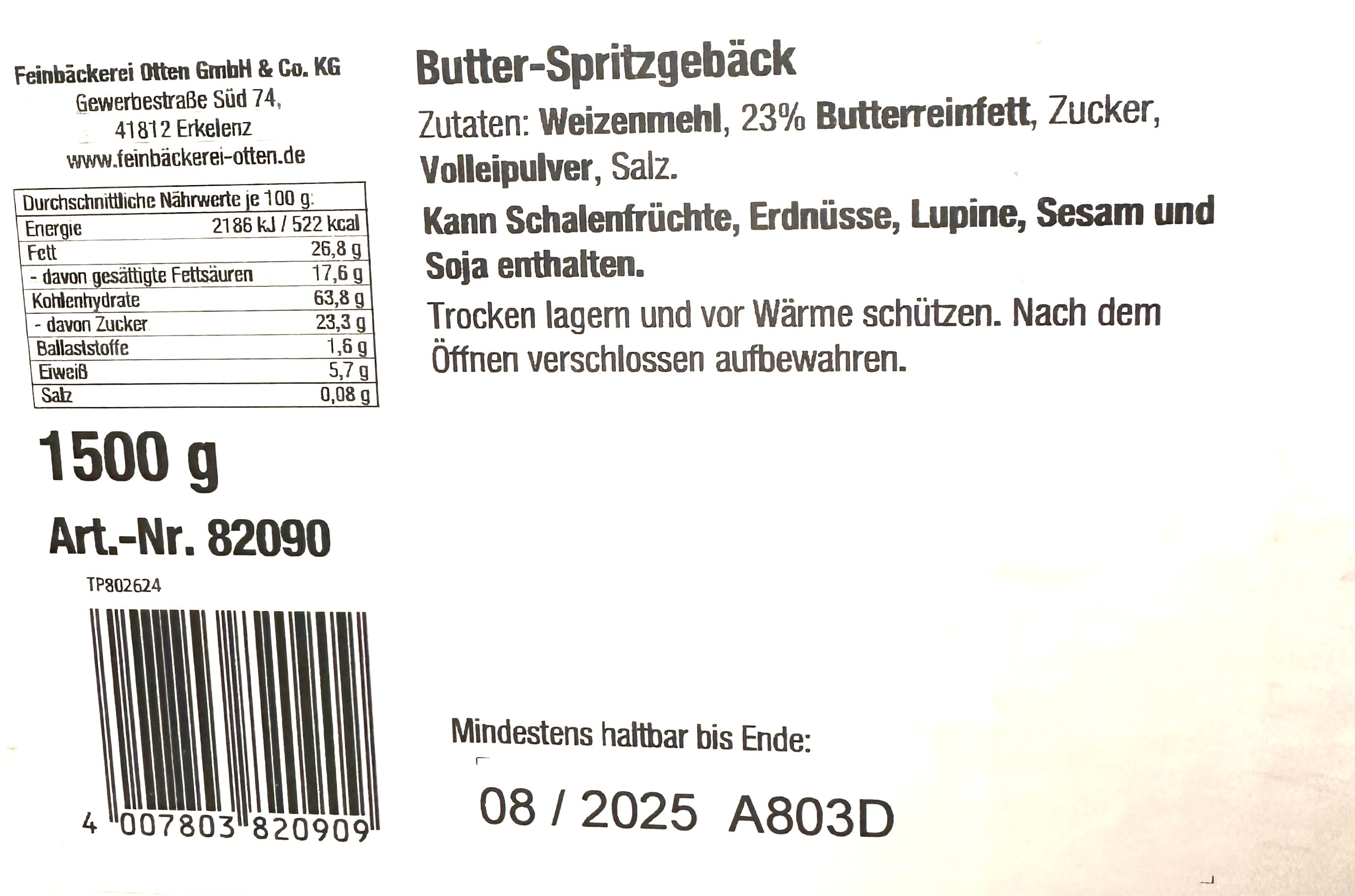 Feinbäckerei Otten Butter-Spritzgebäck 1500g