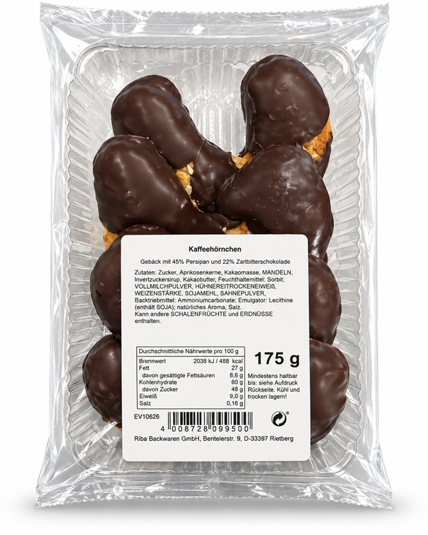 Kaffeehörnchen 175g - Gebäck mit 45% Persipan und 22% Zartbitterschokolade