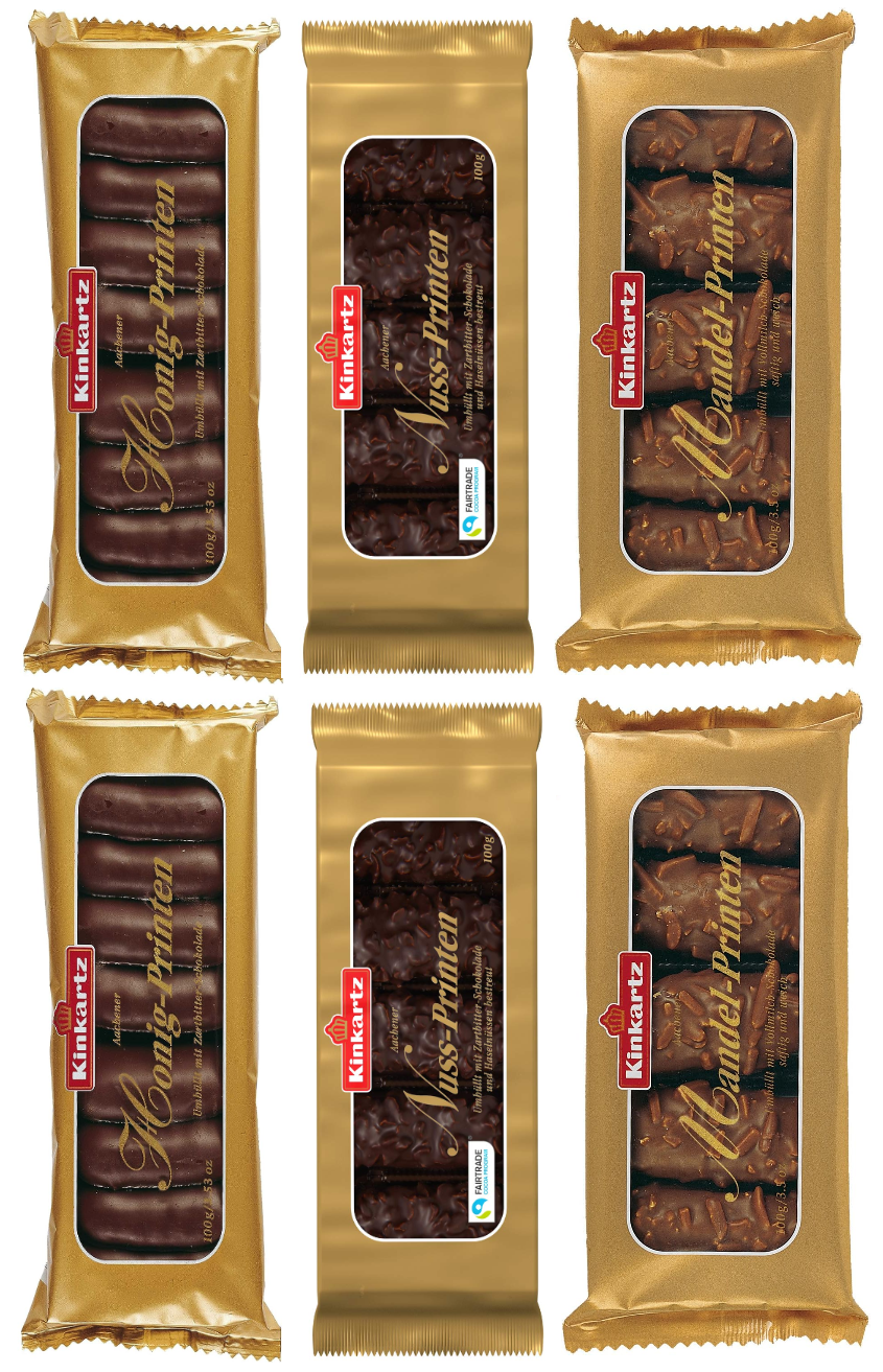 Kinkartz Printen Pack | 2x Honig-Printen, 2x Nuss-Printen, 2x Mandel-Printen | Genuss für jeden | 6x 100g