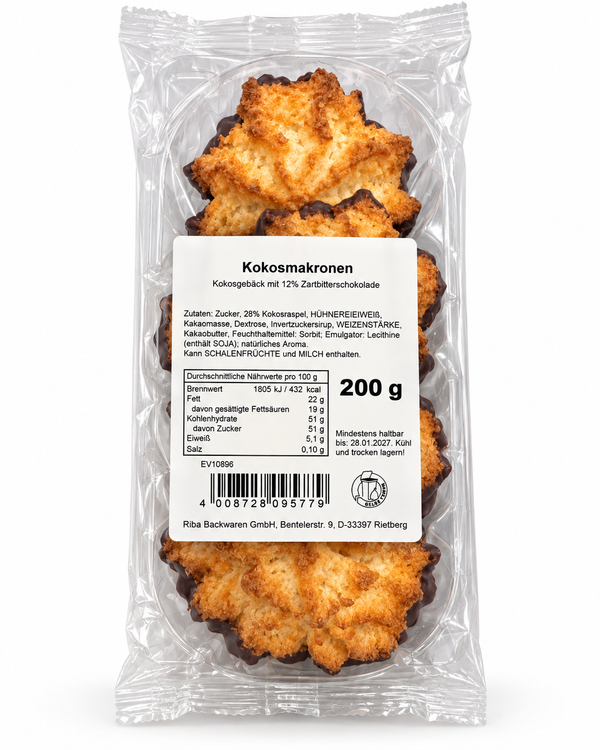 Kokosmakronen mit 12% Zartbitterschokolade 200 g