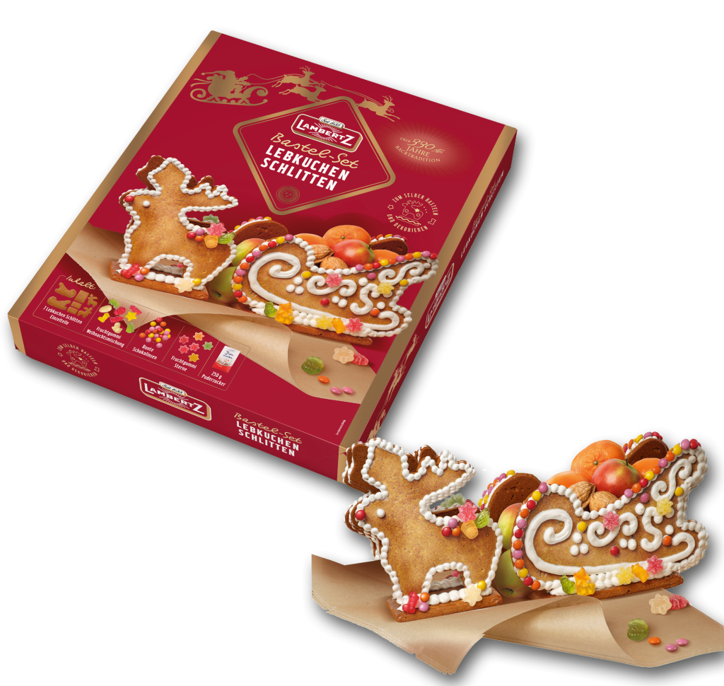 Lambertz Lebkuchen Schlitten mit Dekor Bastel-Set 828 g