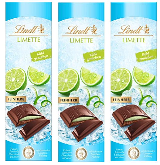 Lindt Schokolade Limette | 3x 100 g Tafel | Feinste Zartbitter-Schokolade mit einer erfrischenden Limetten-Füllung | Kühl genießen | Schokoladentafel | Schokoladengeschenk | Dunkle Schokolade