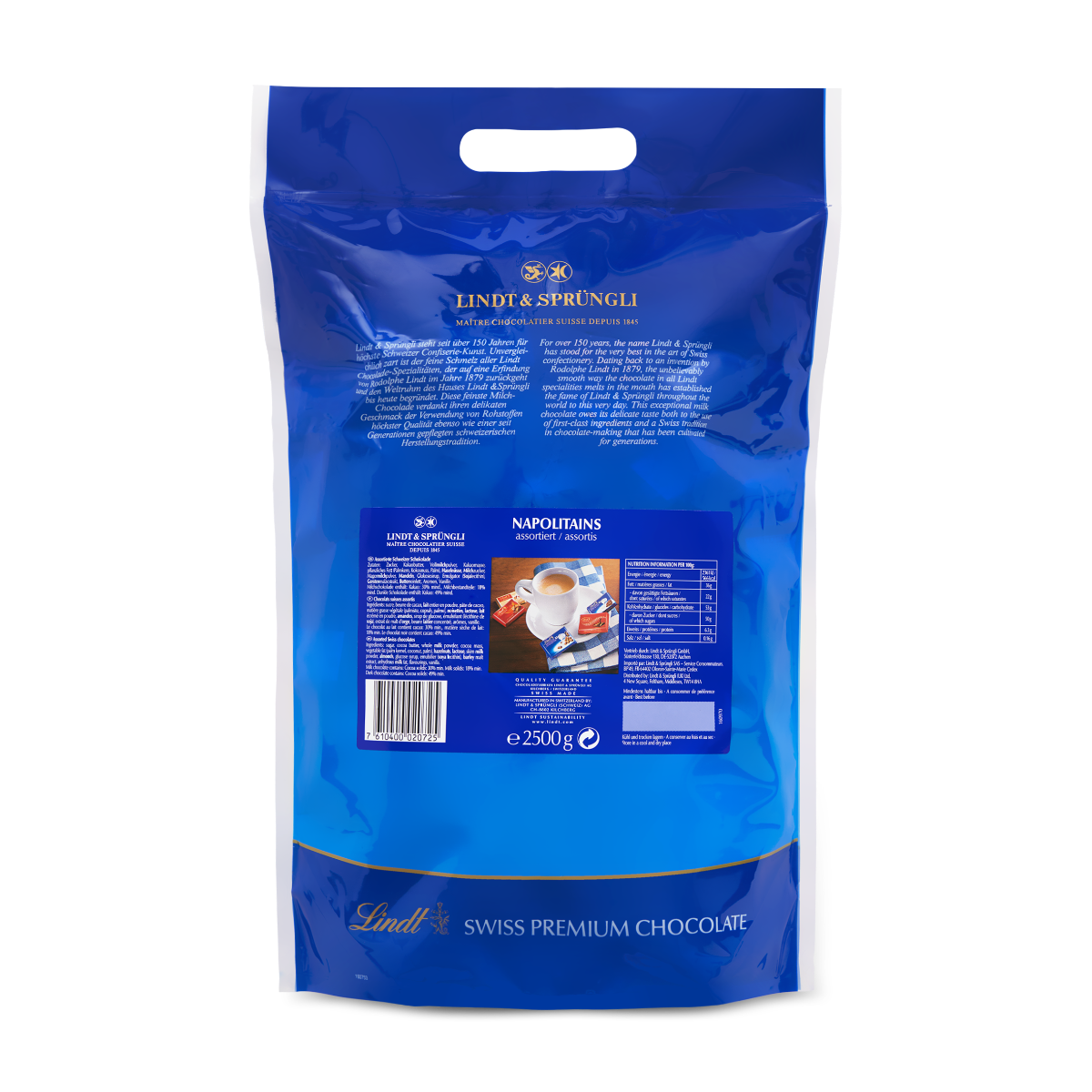 Lindt Napolitains Premium Swiss Schokolade 2,5 kg | 375 Mini Tafeln Milch-Nuss, LINDOR Milch, Cresta, Weiß, Crémant Schokoladengeschenk