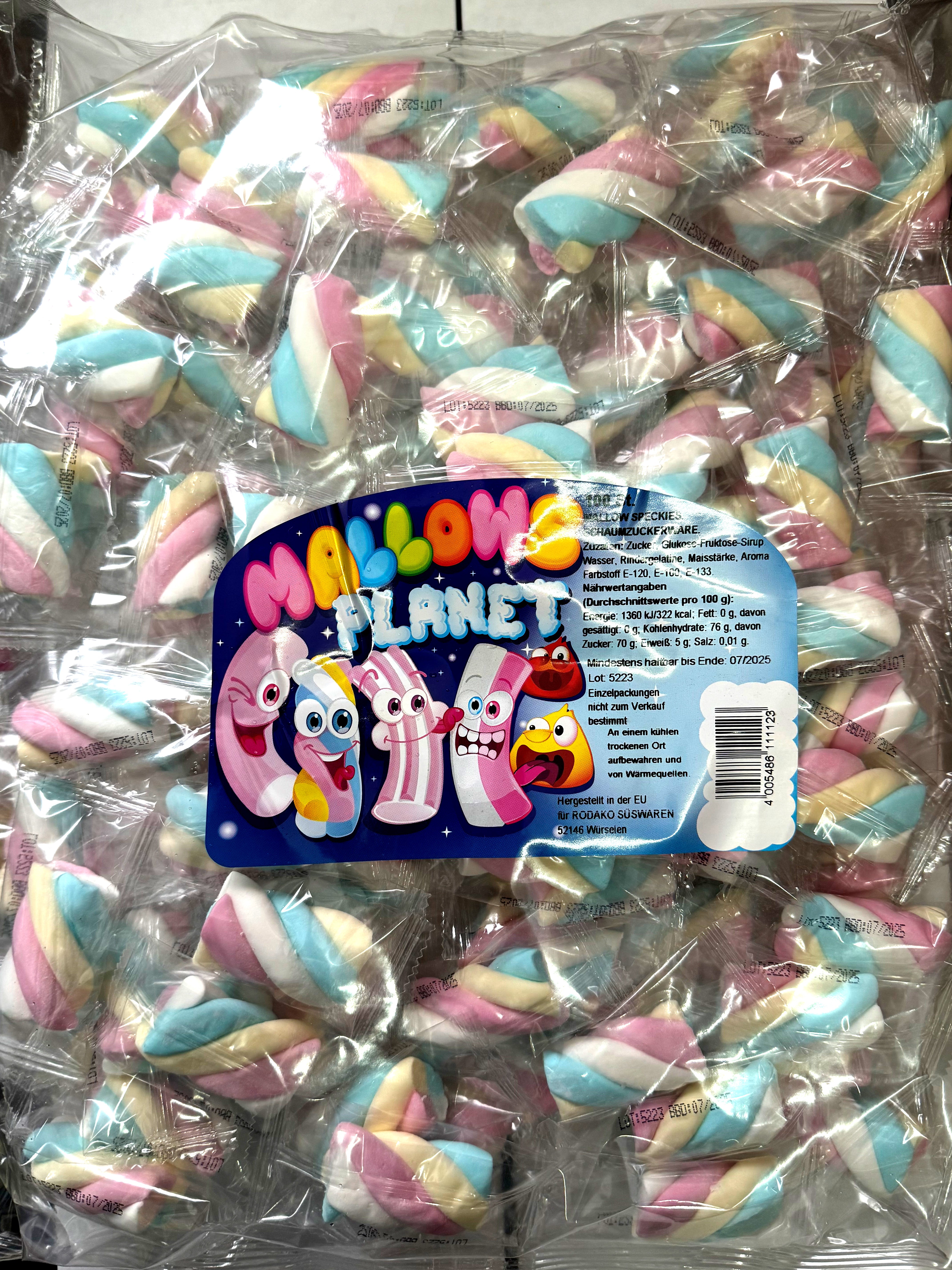 Marshmallows Rainbow Twisters x 100 Stück Karneval Fasching Wurfmaterial - 650 g