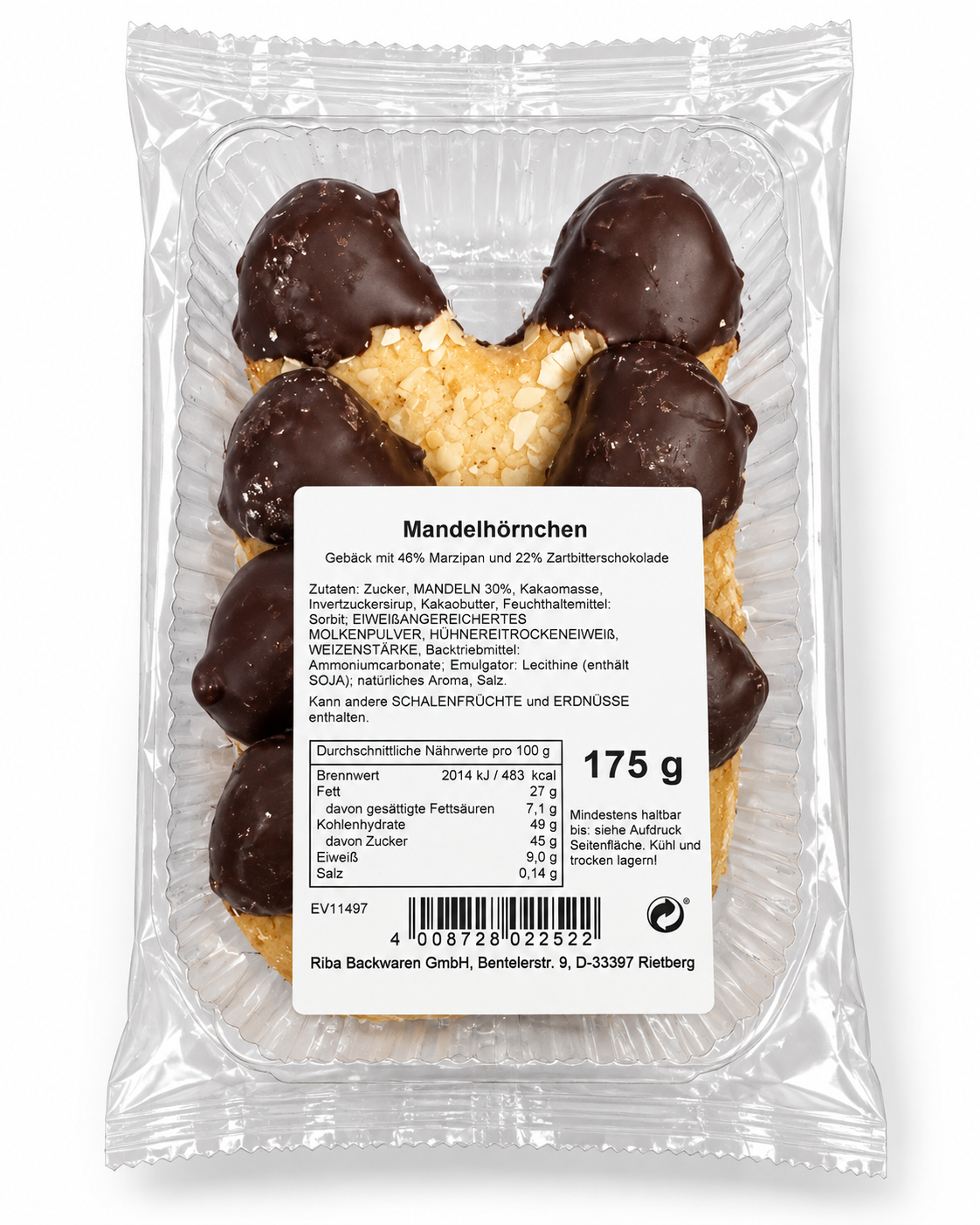 Mandelhörnchen mit Marzipan und 22% Zartbitterschokolade 175g