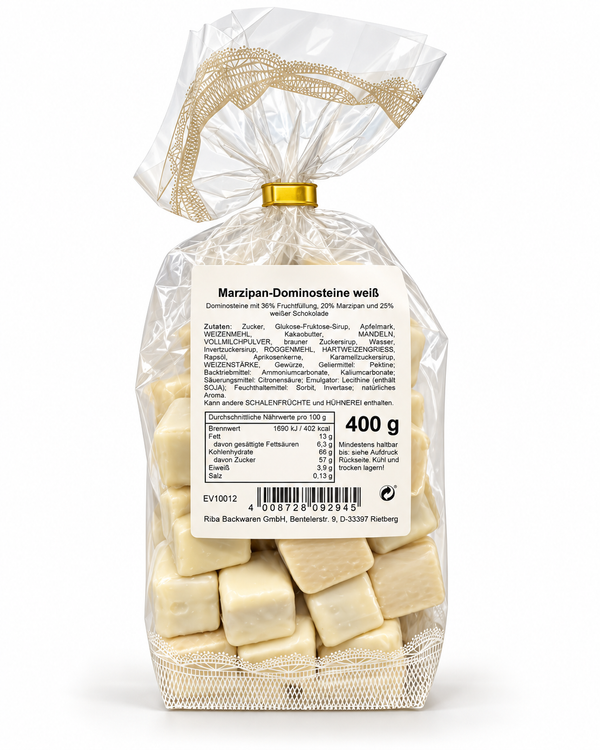 Marzipan-Dominosteine Weiß 400 g – mit 25% weißer Schokolade