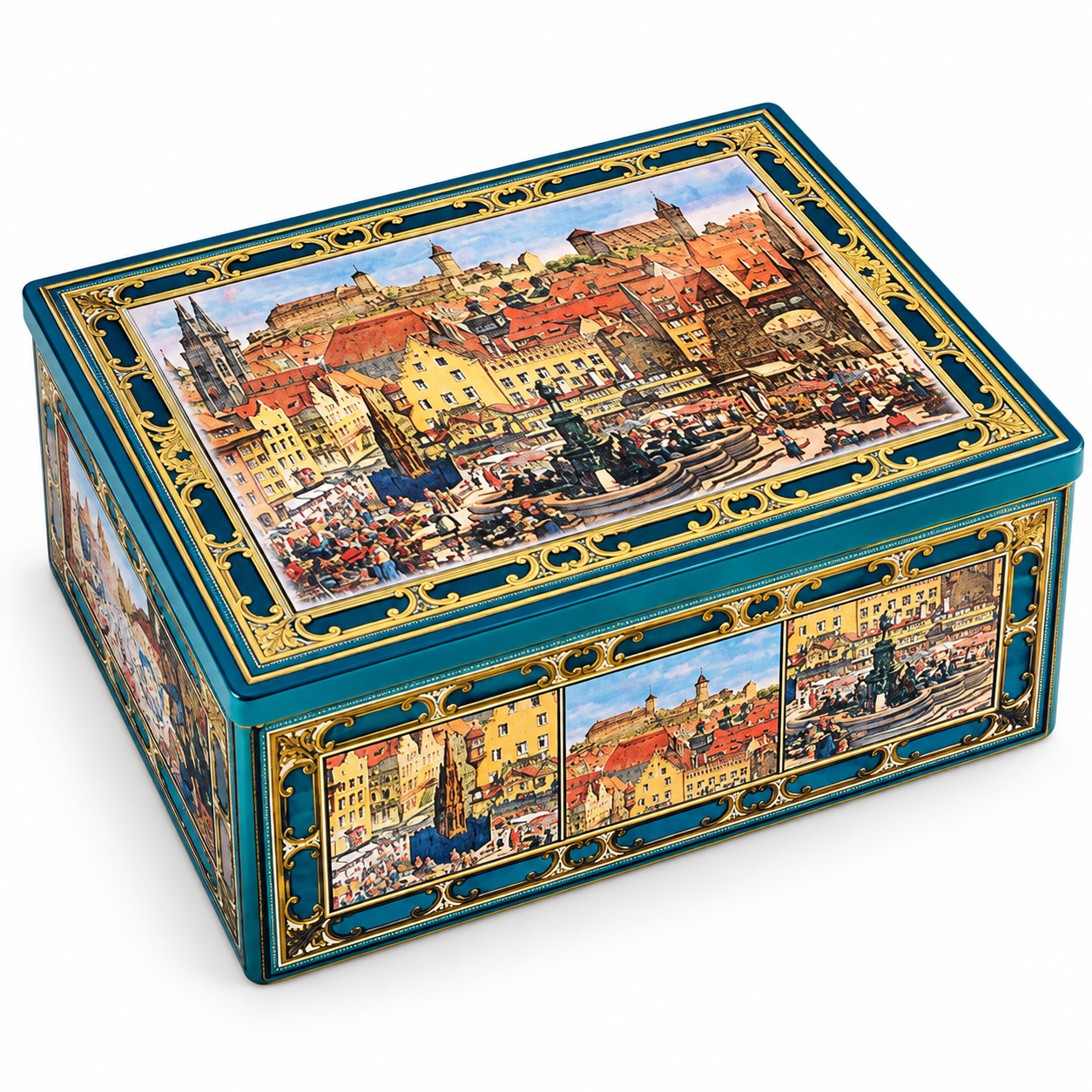 Nürnberger Hauptmarkt anno 1508 Haeberlein-Metzger 2,8kg Elisen Lebkuchen Truhe