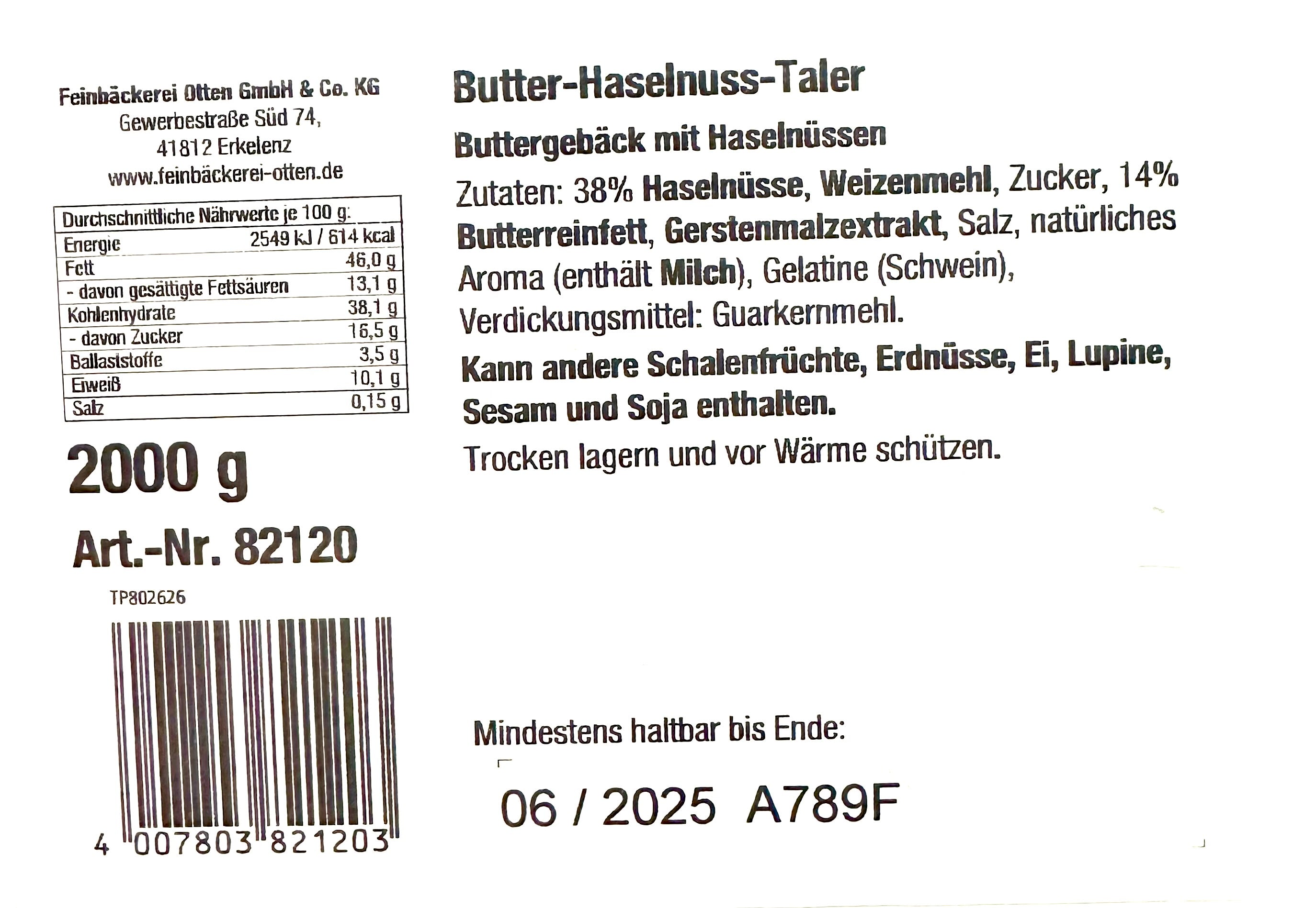 Feinbäckerei Otten Butter Haselnuss-Taler 2000g