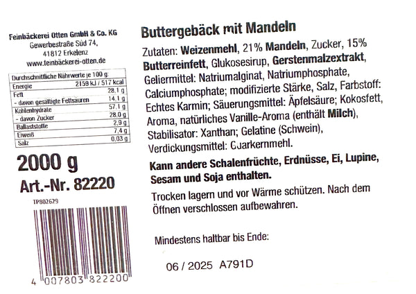 Feinbäckerei Otten Buttergebäck mit Mandel 2000g