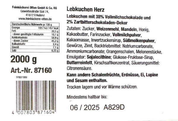 Feinbäckerei Otten Lebkuchen Herzen 2000g