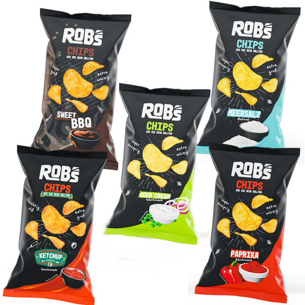 Rob's Chips Sweet BBQ, Ketchup, Paprika, Sour Cream, Meersalz, 5x 120g