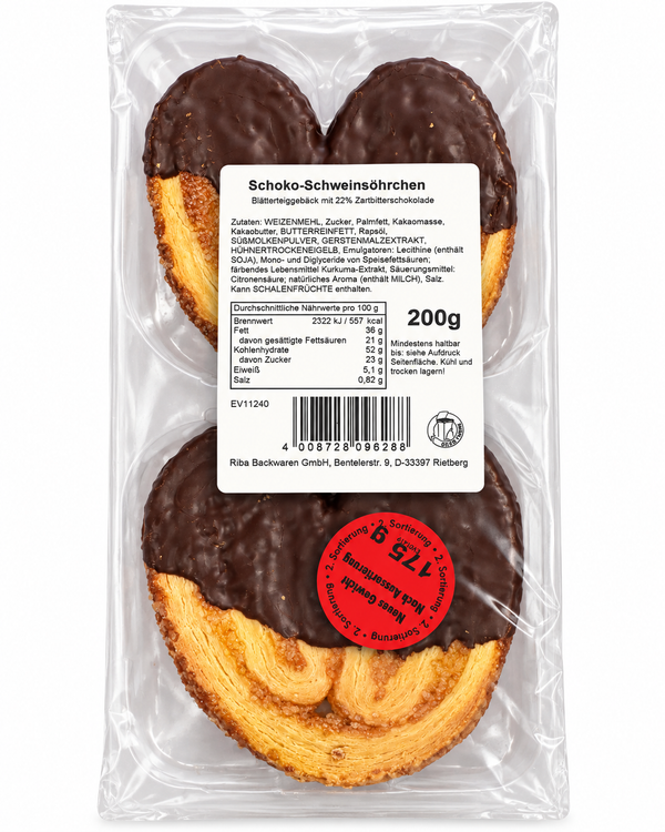 Schoko-Schweinsöhrchen mit 22% Zartbitterschokolade 175g