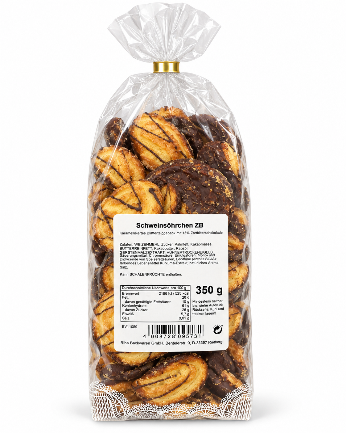 Mini Schweinsöhrchen mit 15% Zartbitterschokolade 350g