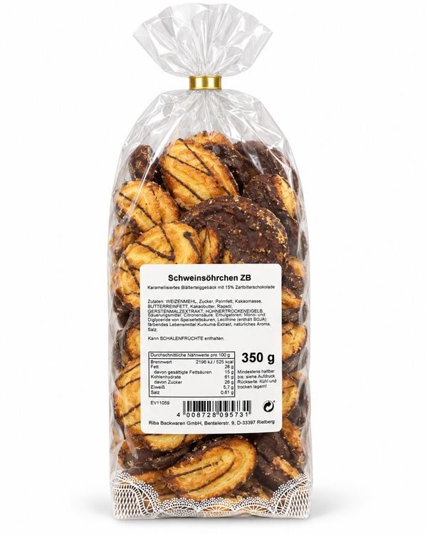 Mini Schweinsöhrchen mit 15% Zartbitterschokolade 350g