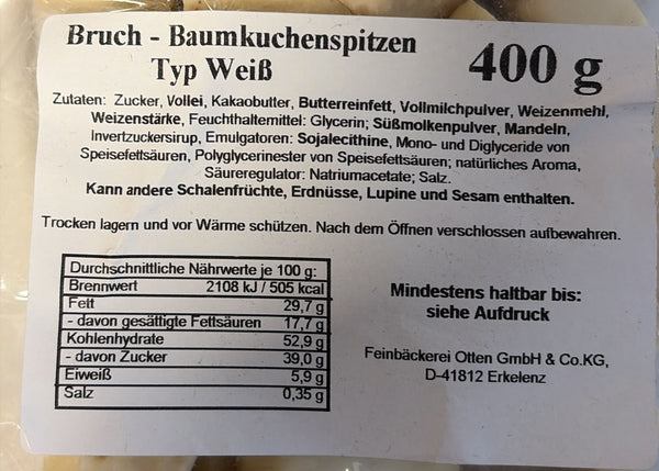 Baumkuchenspitzen in weisser Schokolade 400g MHD 10/26
