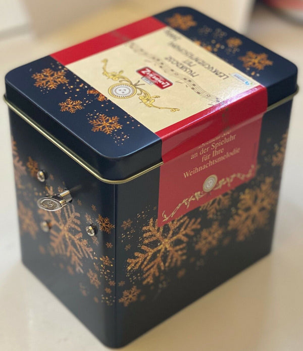 Lambertz Musikdose mit Lebkuchenmischung 200g Spieluhr Weihnachtsmelodie Dunkel Blau