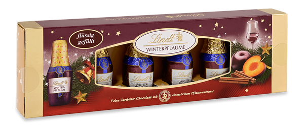 Lindt Alkohol Fläschchen Winterpflaume in Zartbitterschokolade 131g