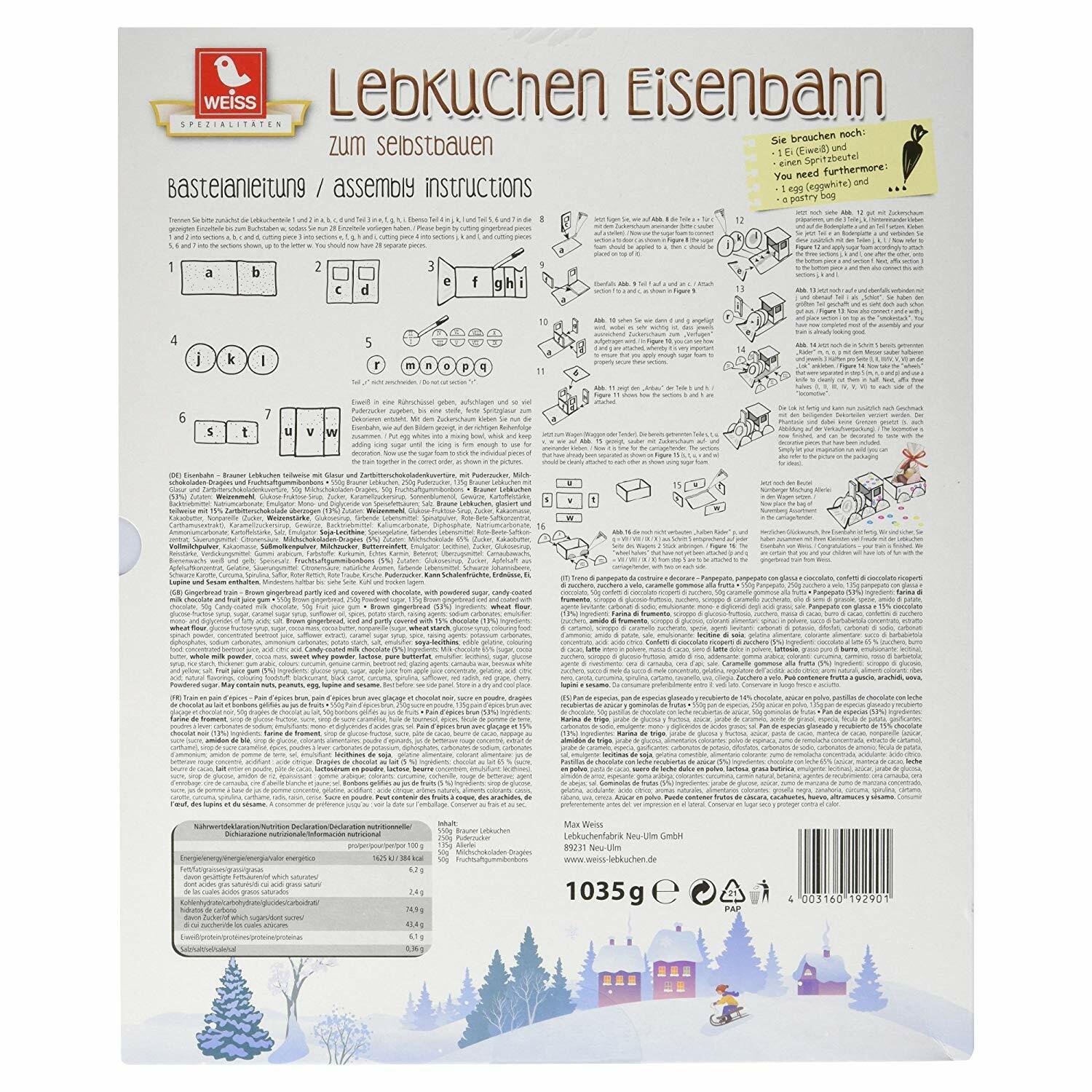 Weiss Lebkuchen Eisenbahn 1,035kg Bastel Bausatz lecker