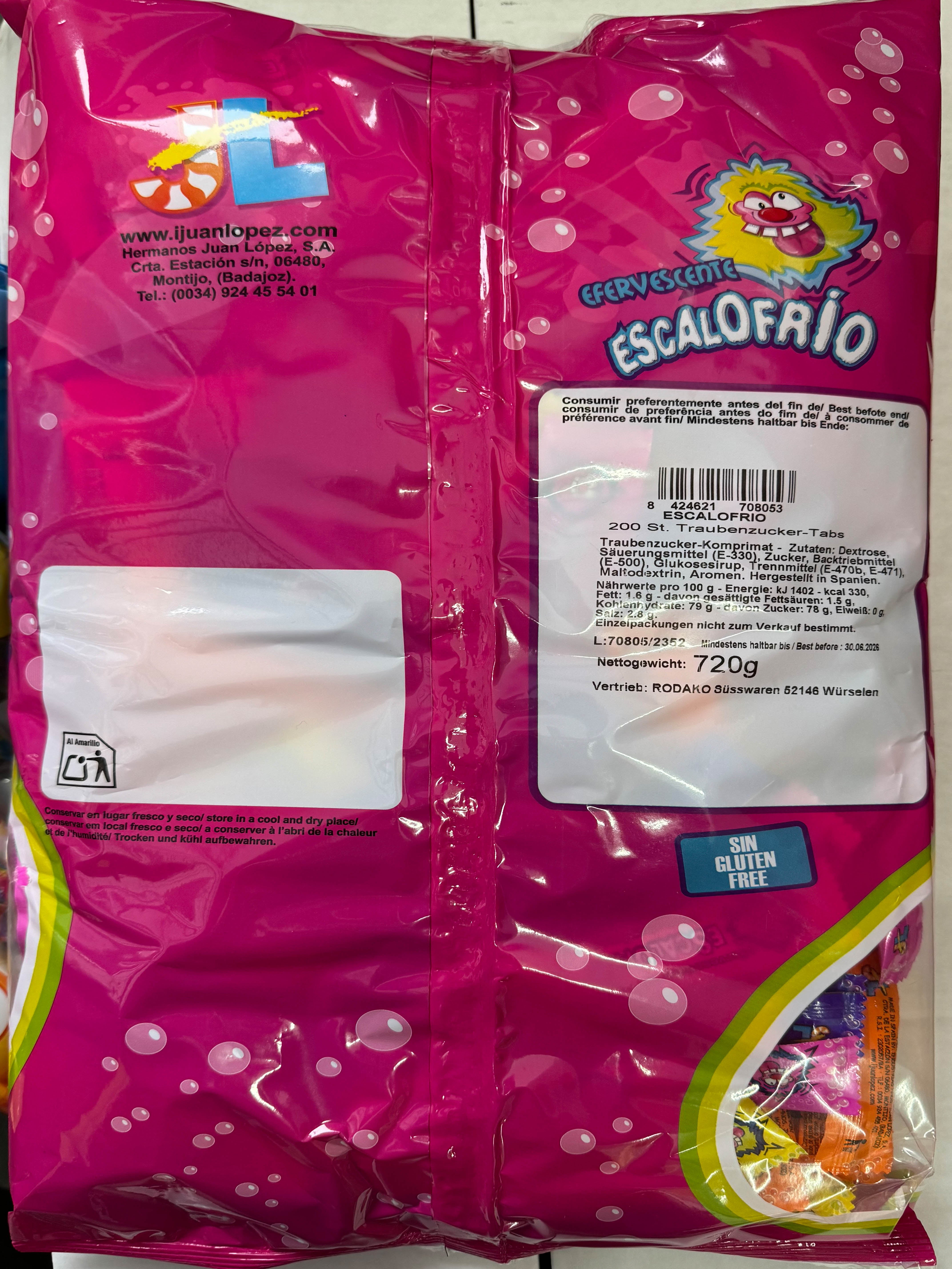 Efervescente ESCALOFRIO |  Traubenzucker - Tabs |Gluten- & laktosefrei | 200 Stück Wurfmaterial = 720g