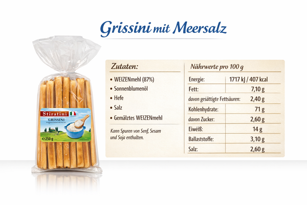 Stiratini | Grissini Brotgebäckstangen mit Meersalz | 4x 250g |  1000g