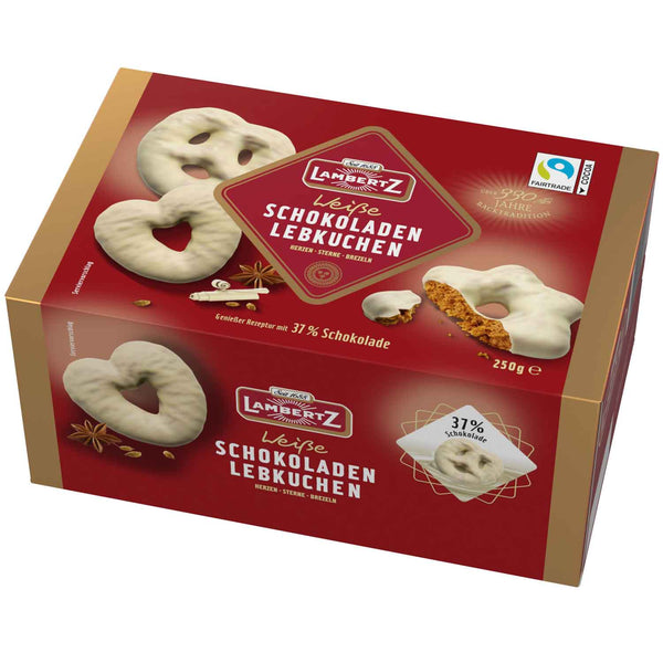 Lambertz Zarte Lebkuchen in 37% weisser Schokolade Herzen Sterne Brezeln  3x 250g
