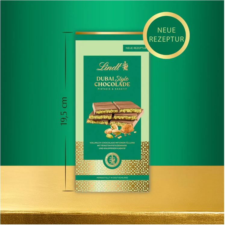 LINDT Dubai Style Chocolade Pistazie & Kadayif Vollmilch Schokolade der Dubai Taste 145g | MHD 11/25