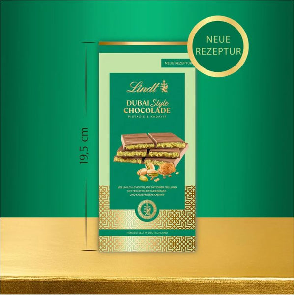 LINDT Dubai Style Chocolade Pistazie & Kadayif Vollmilch Schokolade der Dubai Taste 145g | MHD 11/25