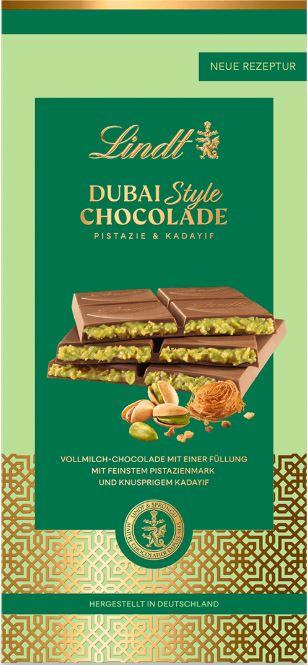 LINDT Dubai Style Chocolade Pistazie & Kadayif Vollmilch Schokolade der Dubai Taste 145g | MHD 11/25