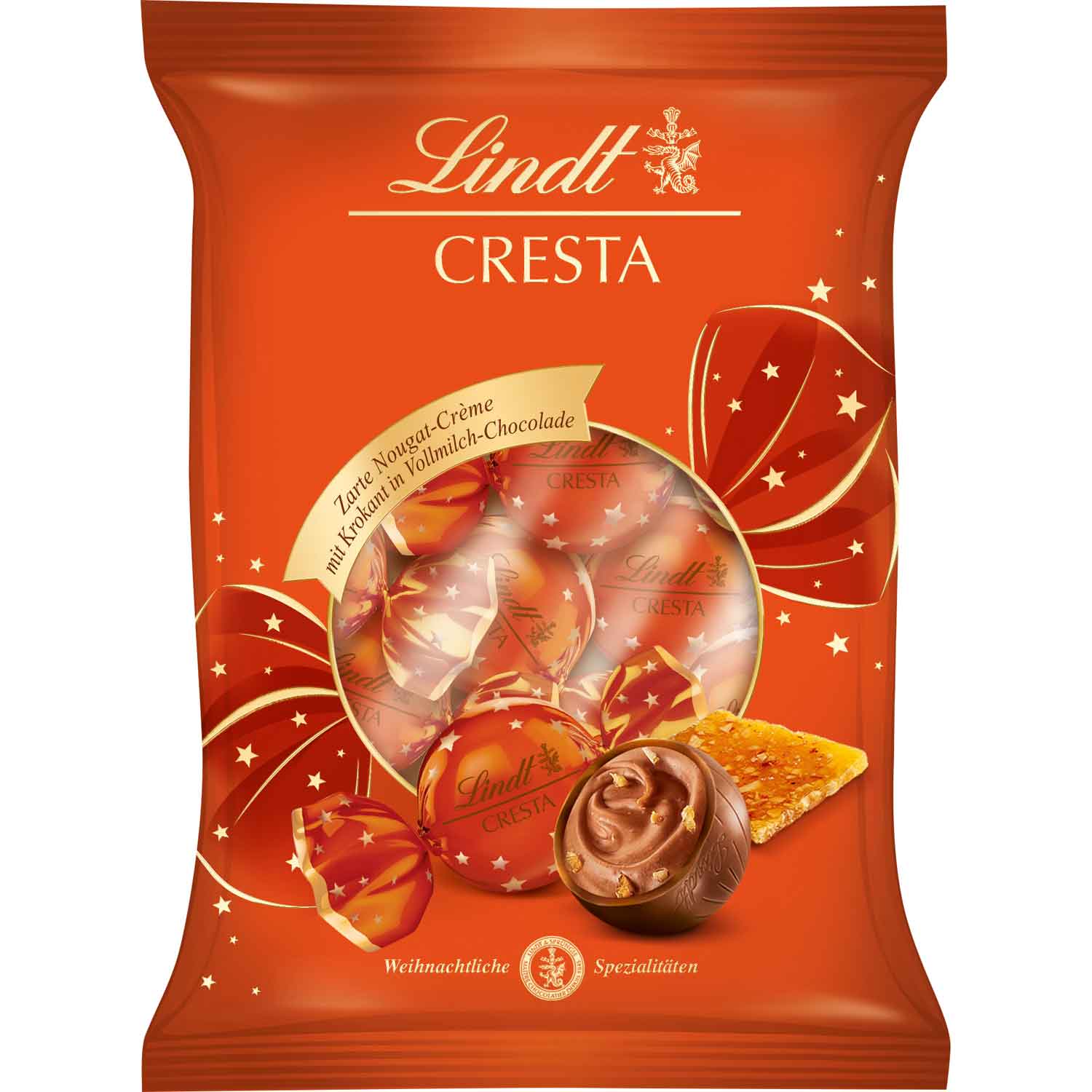 Lindt Cresta Kugeln Vollmilch mit Nougat-Creme-Füllung und Krokant-Stückchen 600 g