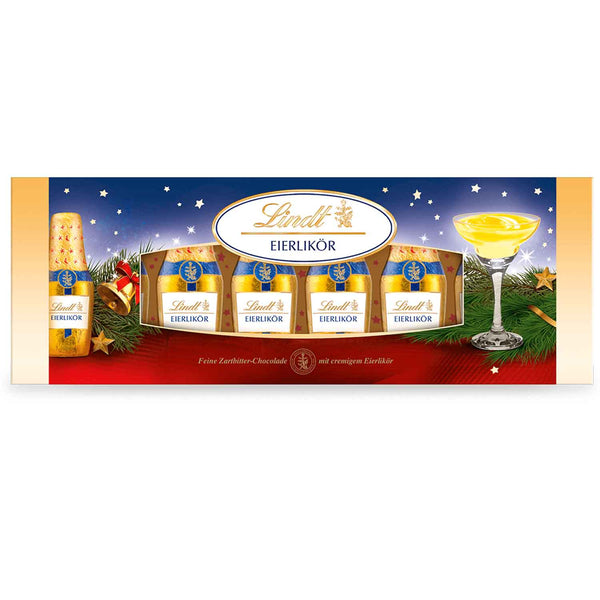 Probierpaket 4x Lindt Alkohol Fläschchen Packungen zu je 131g = 524g | Eierlikör | Marc de Champagne | Williams | Winterpflaume