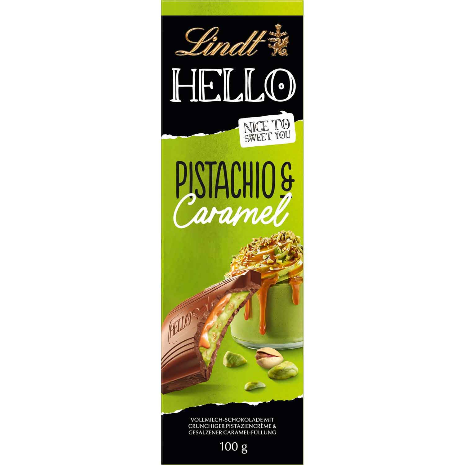 Lindt Hello Pistachio & Caramel Vollmilch Tafel 100g