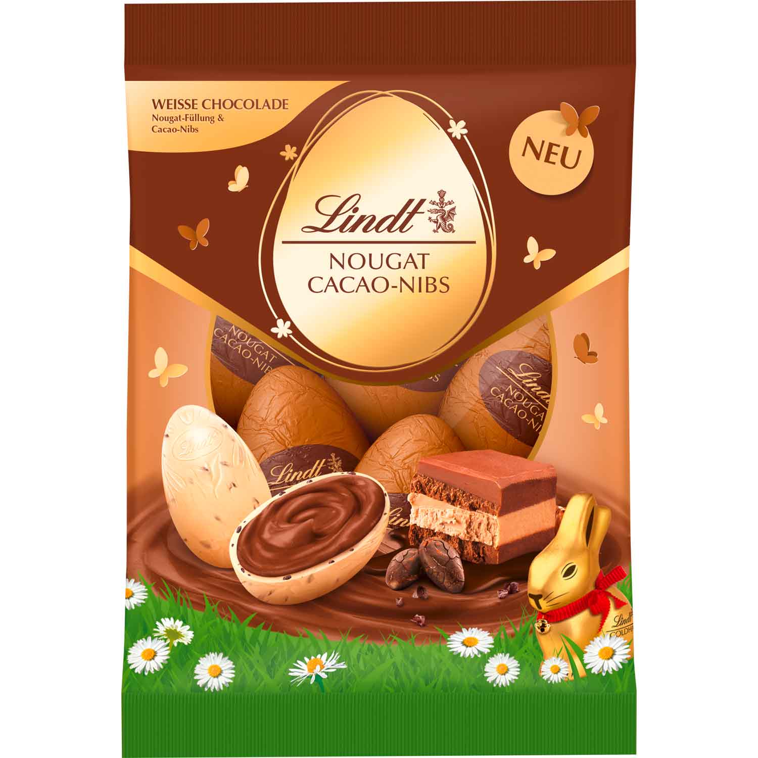 Lindt Kakao Nibs Eier weisse Schokolade mit Nougat Füllung  90g