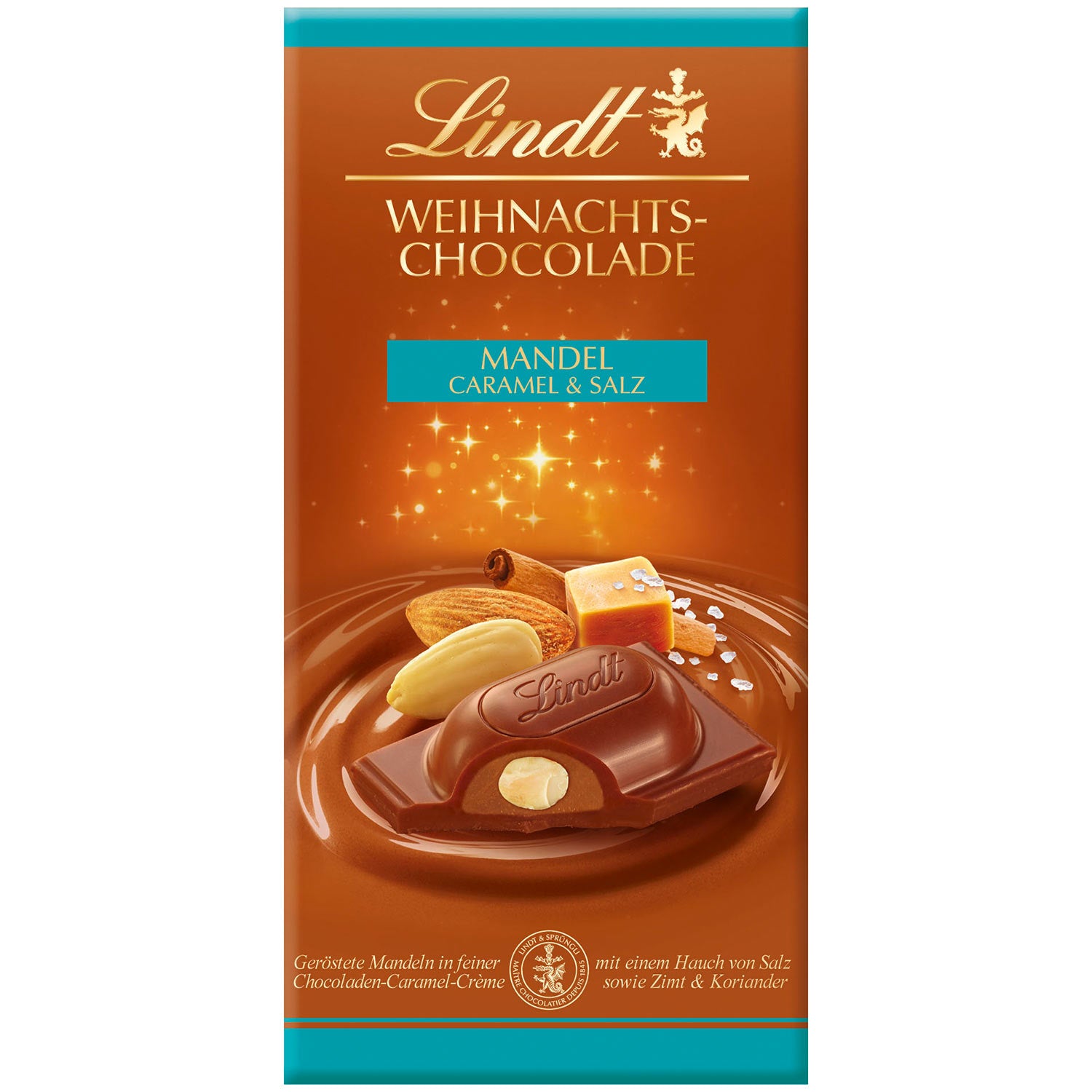 Lindt Weihnachtsschokolade | Mandel Salz-Caramel | 100g Tafel MHD: 3/26