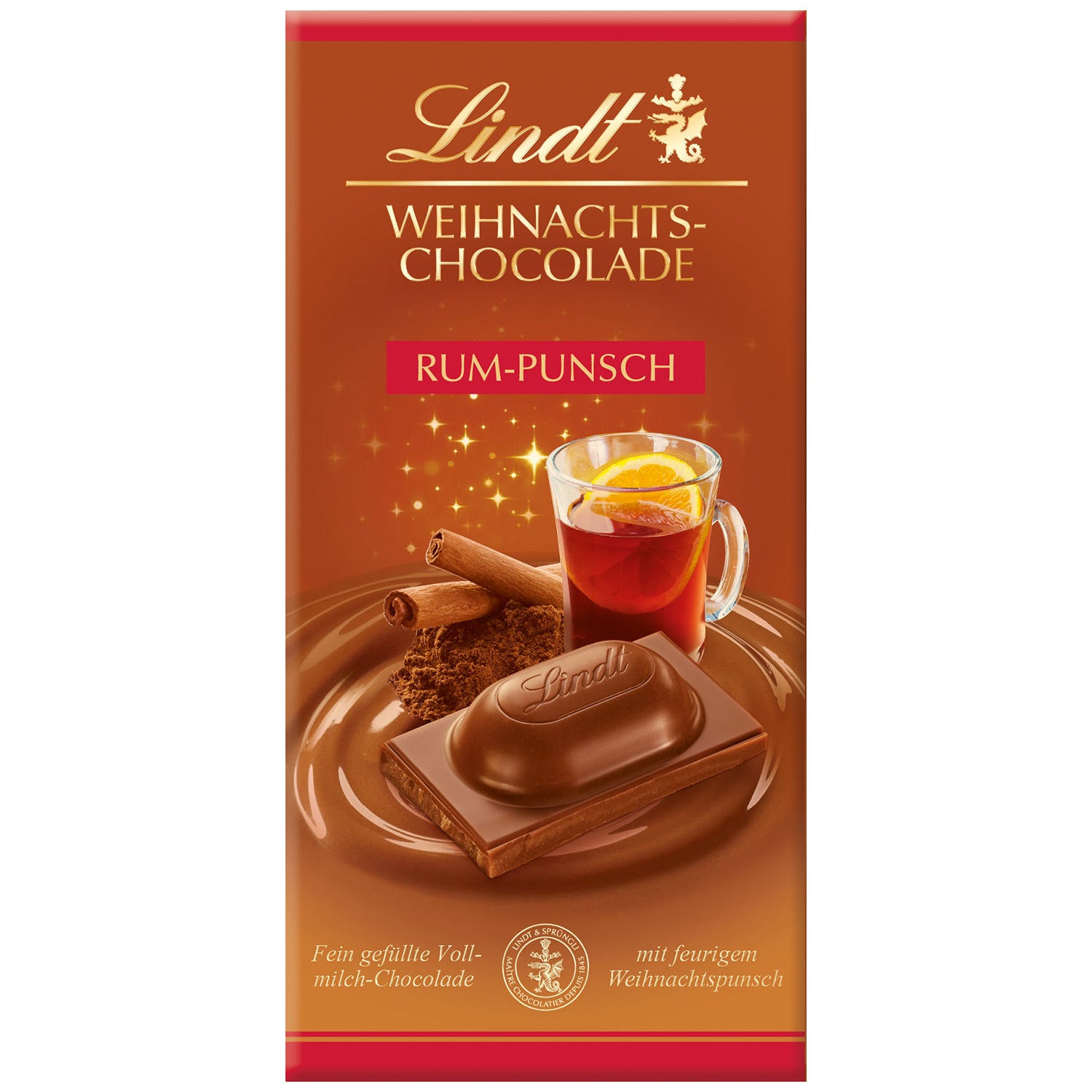 Lindt Weihnachtsschokolade Rum Punch | Weihnachts-Chocolade | 100g Tafel