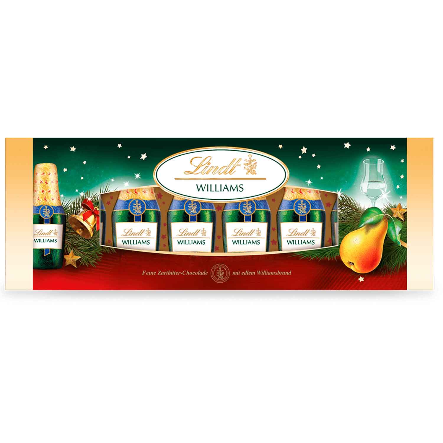 Probierpaket 4x Lindt Alkohol Fläschchen Packungen zu je 131g = 524g | Eierlikör | Marc de Champagne | Williams | Winterpflaume