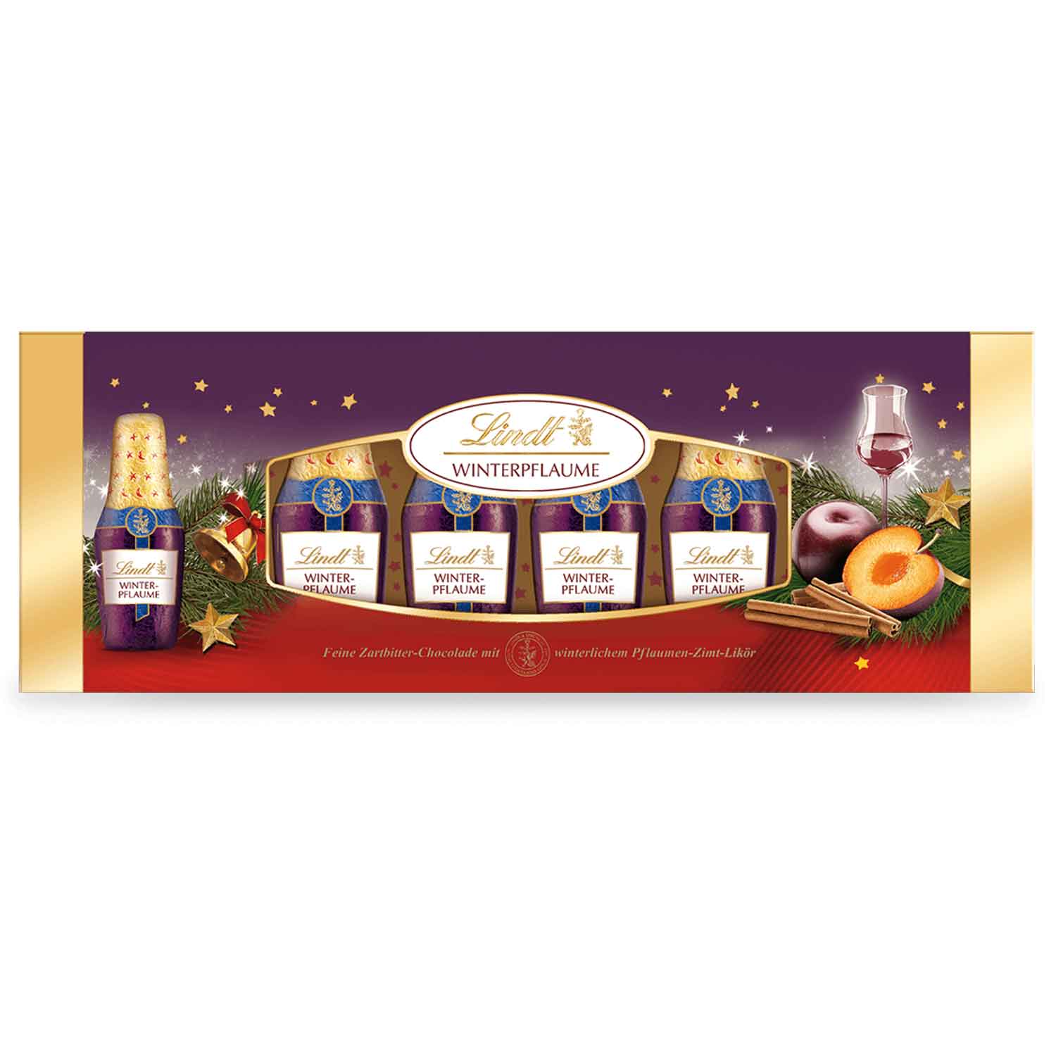 Probierpaket 4x Lindt Alkohol Fläschchen Packungen zu je 131g = 524g | Eierlikör | Marc de Champagne | Williams | Winterpflaume