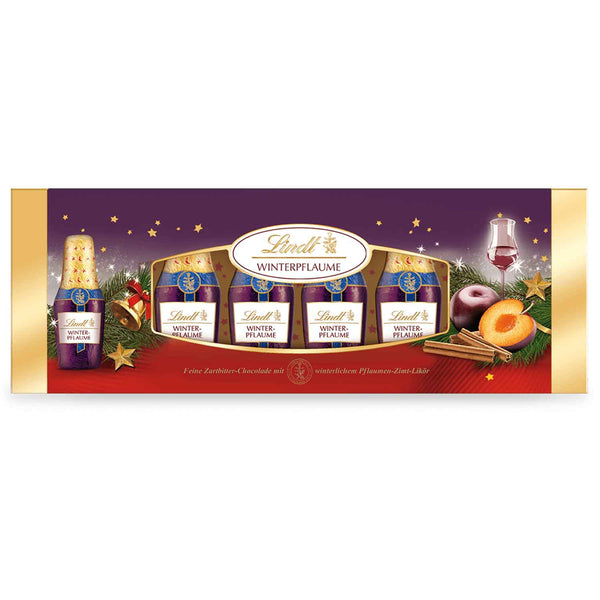 Probierpaket 4x Lindt Alkohol Fläschchen Packungen zu je 131g = 524g | Eierlikör | Marc de Champagne | Williams | Winterpflaume