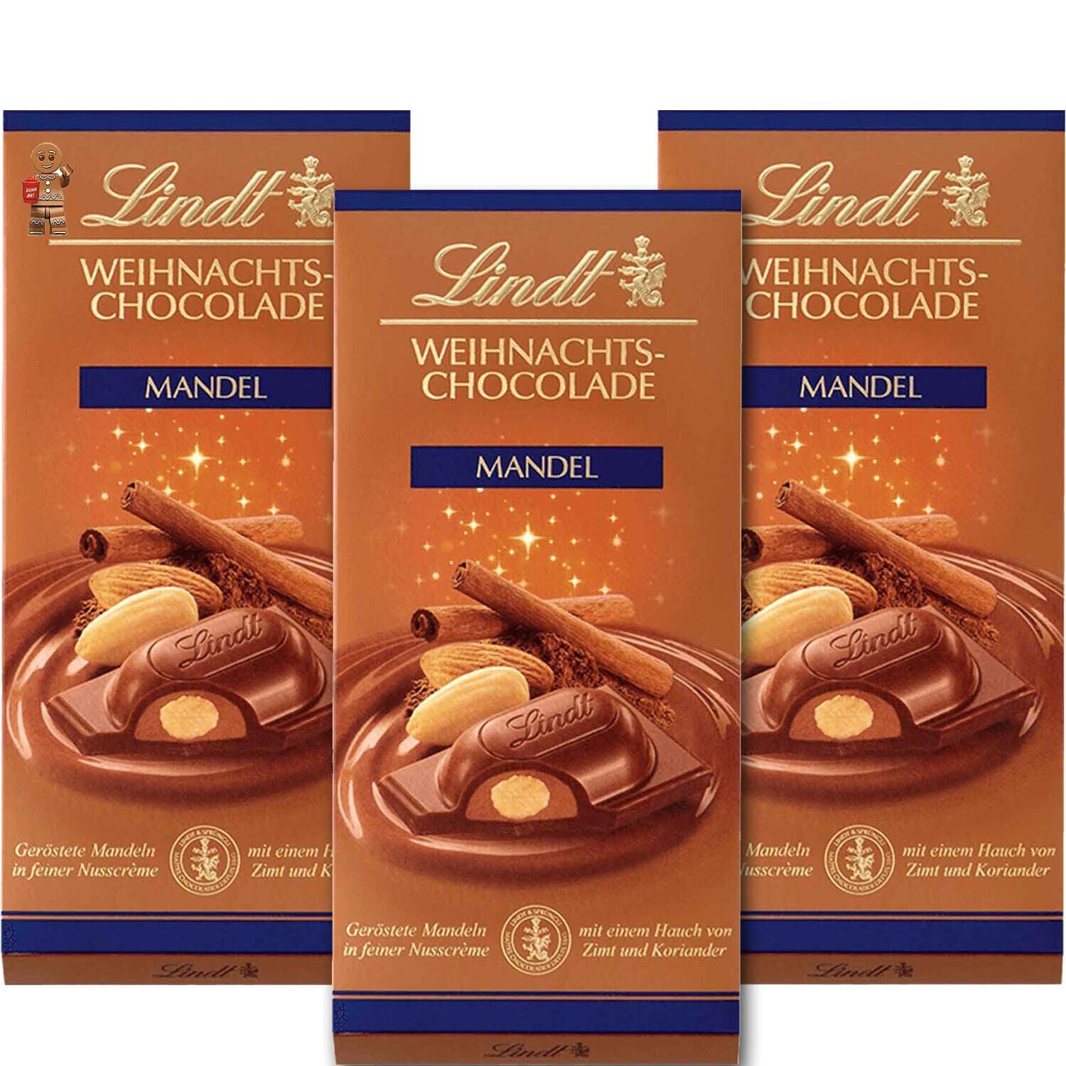Lindt Weihnachtsschokolade Mandel | Weihnachts-Chocolade | 3x100g Tafel