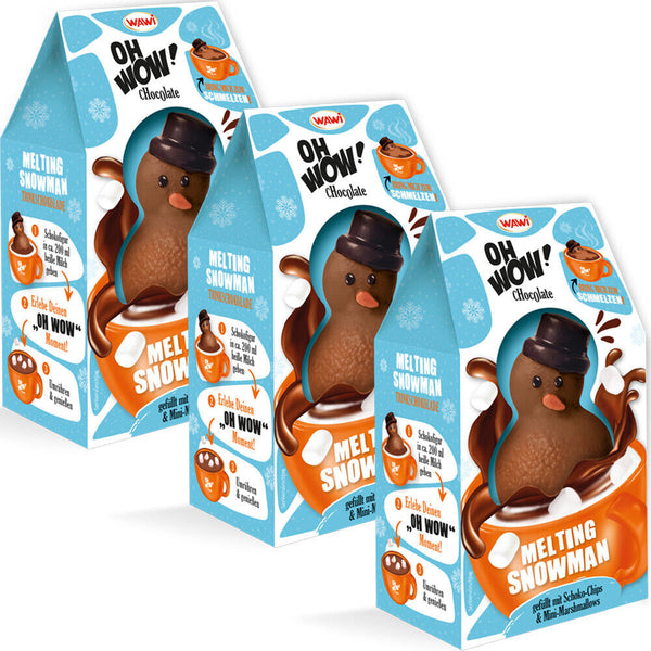 Melting Snowman 3x WAWI  VOLLMILCH Kakao Schneemann der schmilzt in Milch 3 x 75g