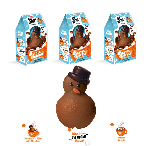 Melting Snowman 3x WAWI  VOLLMILCH Kakao Schneemann der schmilzt in Milch 3 x 75g