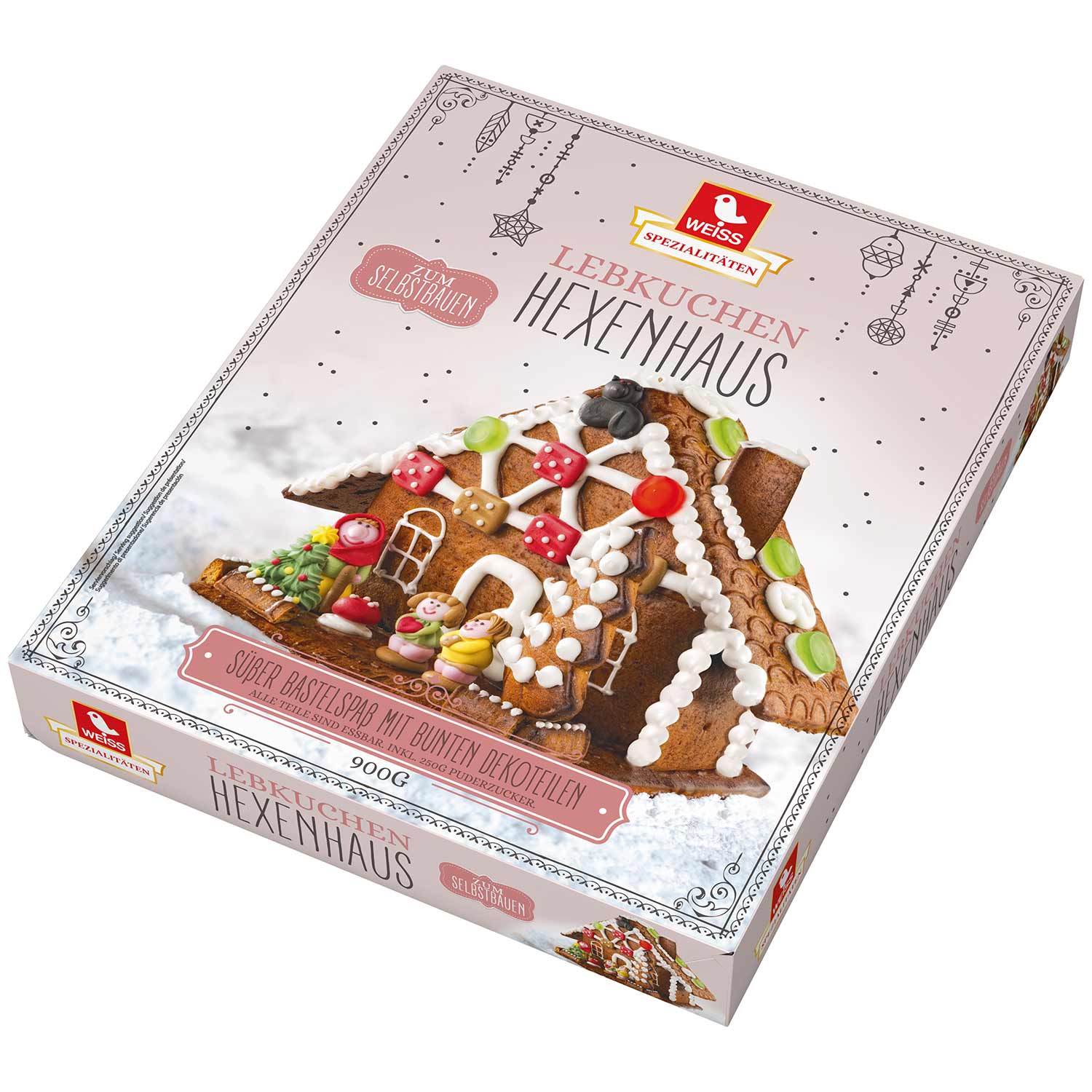 Weiss HEXENHAUS Lebkuchenhaus mit Dekor inkl. Puderzucker | 900 g