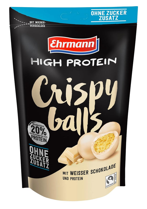 Ehrmann High Protein | Crispy Balls  | je 2x weisse Schokolade, Karamell, Milchschokolade  6x55g  Beutel = 330g