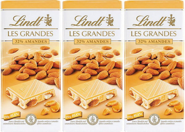 Lindt 3 x 150g. Les Grandes Weiße Schokolade mit karamellisierten Mandel-Stückchen
